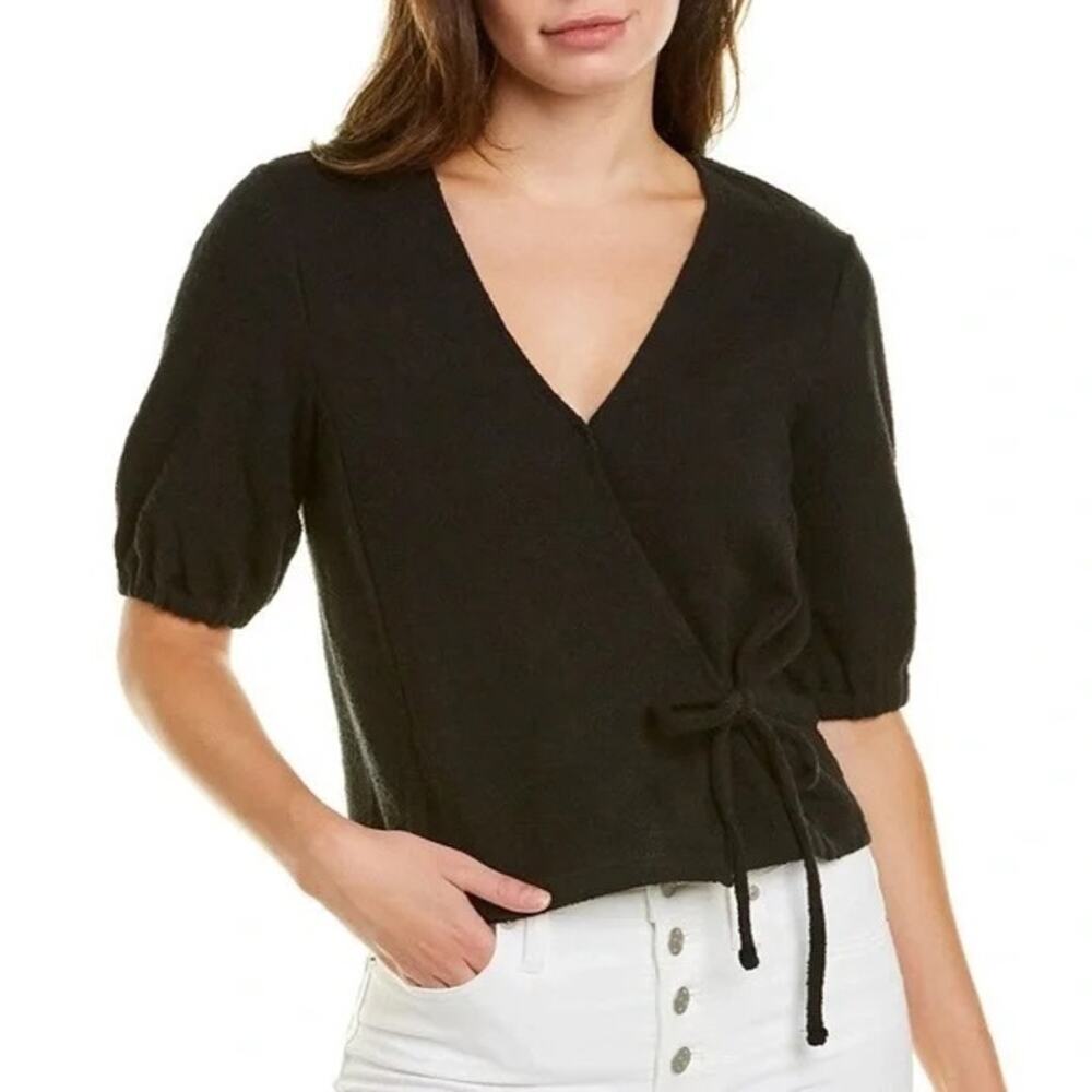 Madewell Texture & Thread Black Puff Sleeve Wrap Top Size XS X-Small